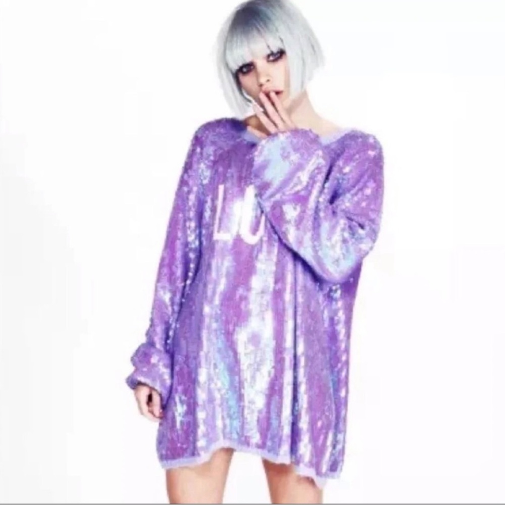 LOVE Wildfox Gold Label Couture Sequin Iridescent Oversized Sweater Jumper Small